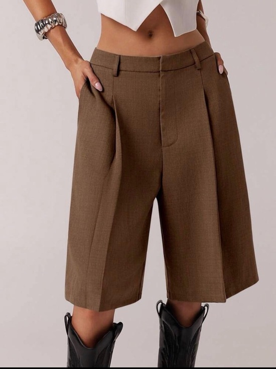 Forever 21 Pants - Forever 21 Brown High-Waist Bermuda Skort with Pleats